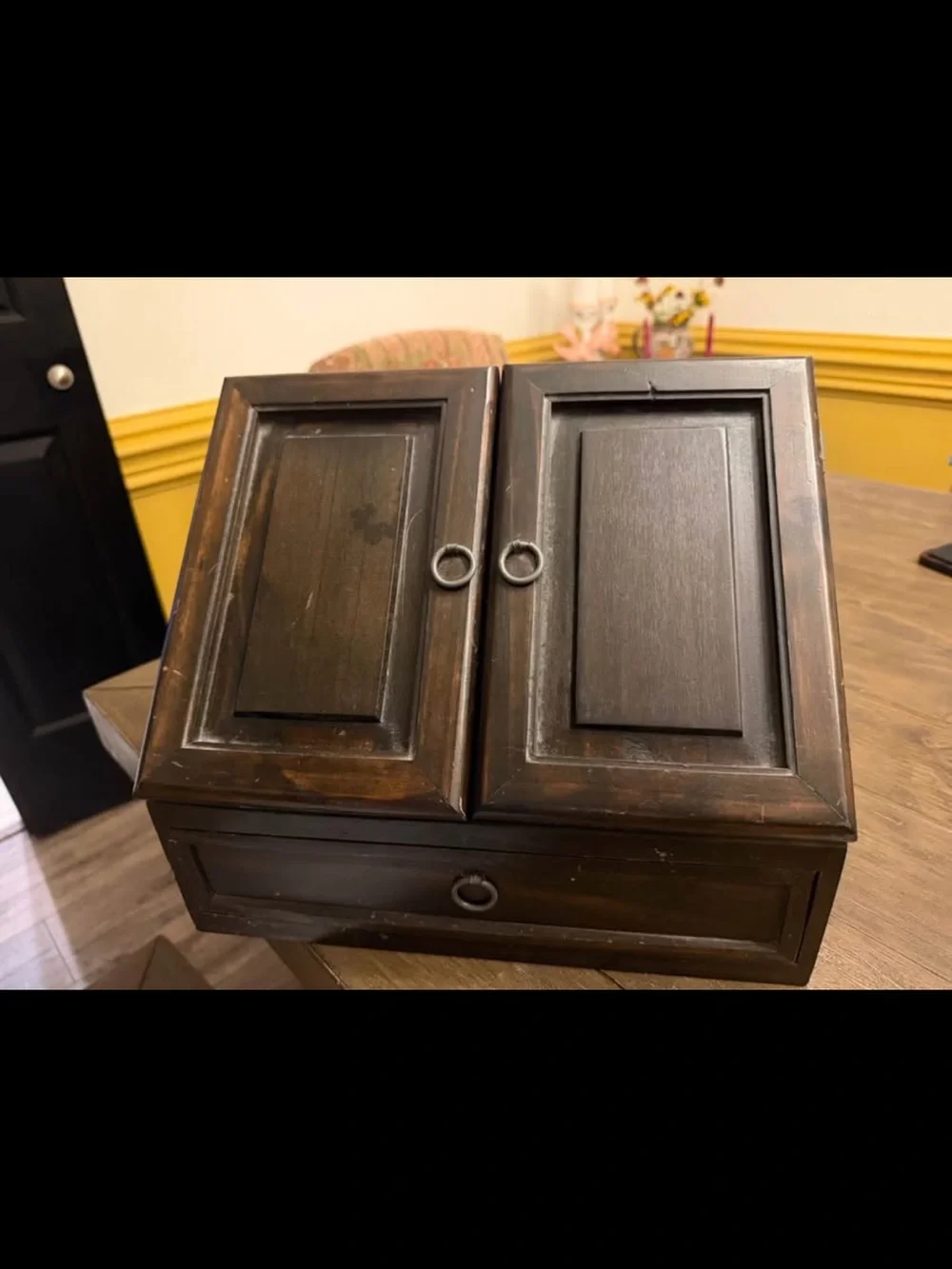 Pottery Barn Dark Brown Wood Desktop Mail Organizer with Doors